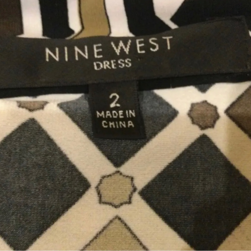 Nine West Shift Dress Size 2 Black Ivory Brown Geometric Print - Picture 5 of 8